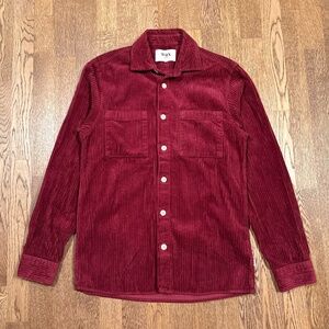 Wax London Jumbo Cord Corduroy Whiting Overshirt Shacket Burgundy Mens XS